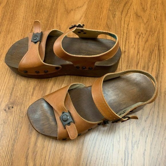 Vintage 70's Pop Out Skate Sandals Wooden Platform - Picture 7 of 8